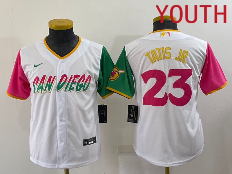 Youth San Diego Padres 23 Tatis jr White City Edition Game Nike 2022 MLB Jersey
